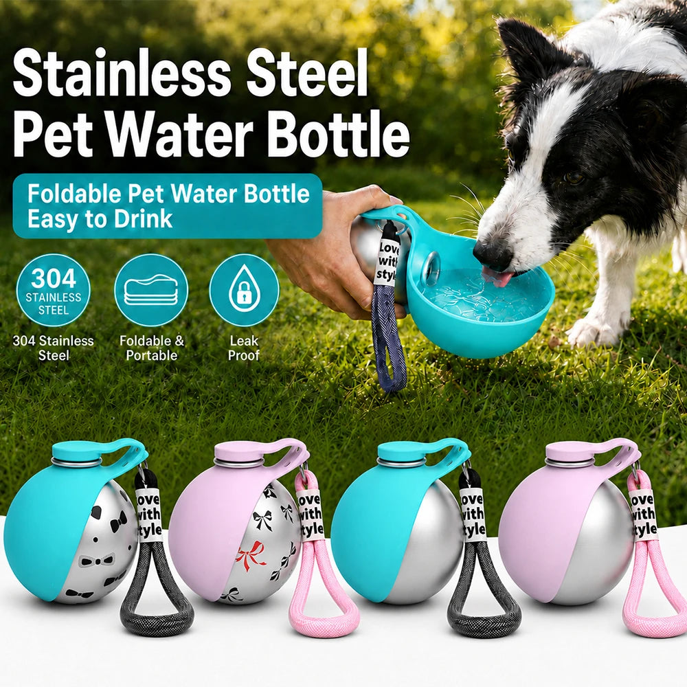 2 in 1 Portable Dog Water Bottle with Silicone Bowl, No-Spill Travel