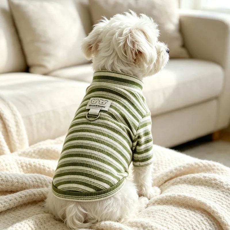 Striped Fleece Dog Vest, Soft Warm Fall Shirt for Small Dogs & Cats