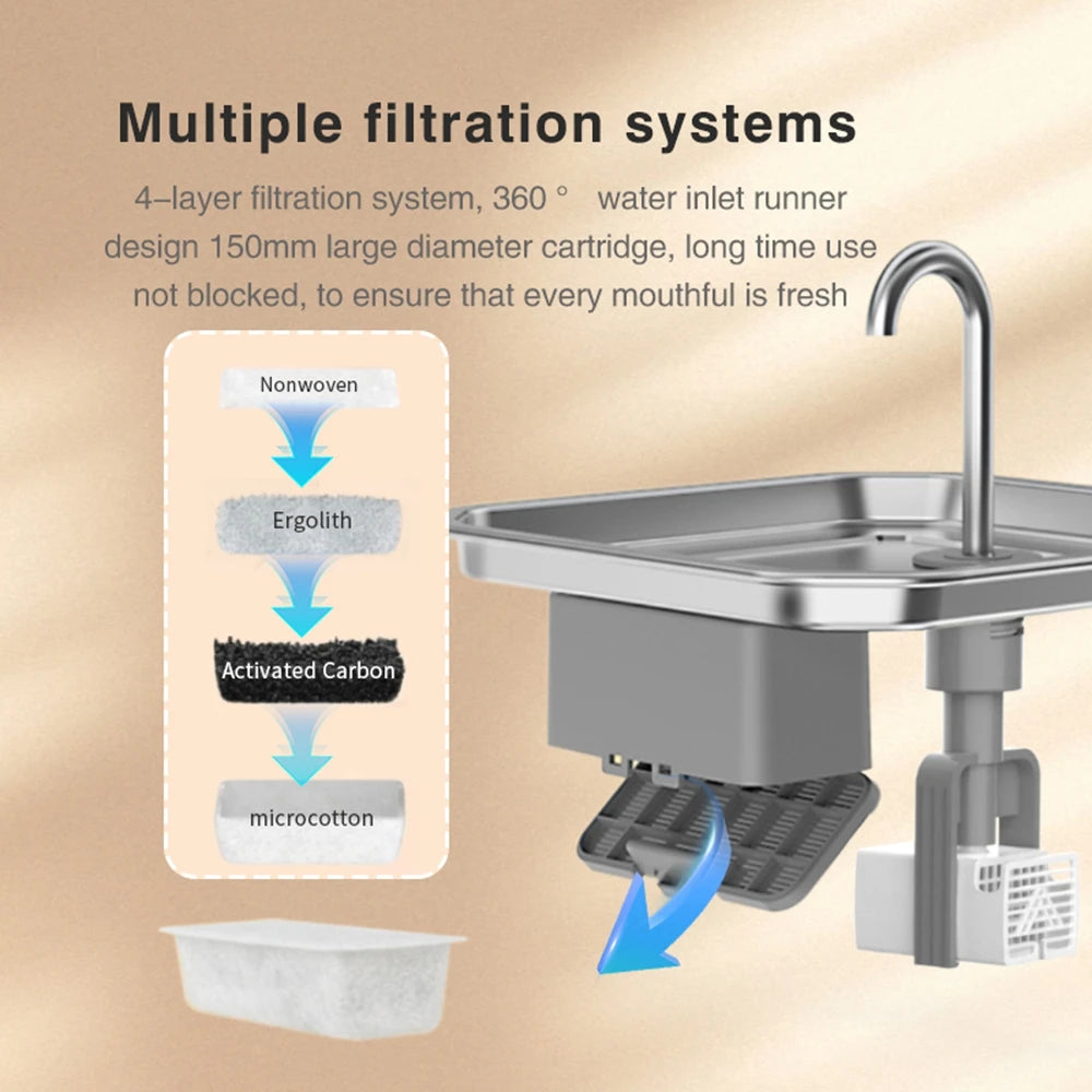 4L Stainless Steel Pet Water Fountain with Quiet Pump
