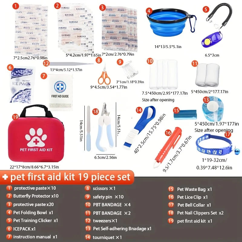 Pet First Aid Kit for Dogs & Cats, Travel and Camping Emergency Set