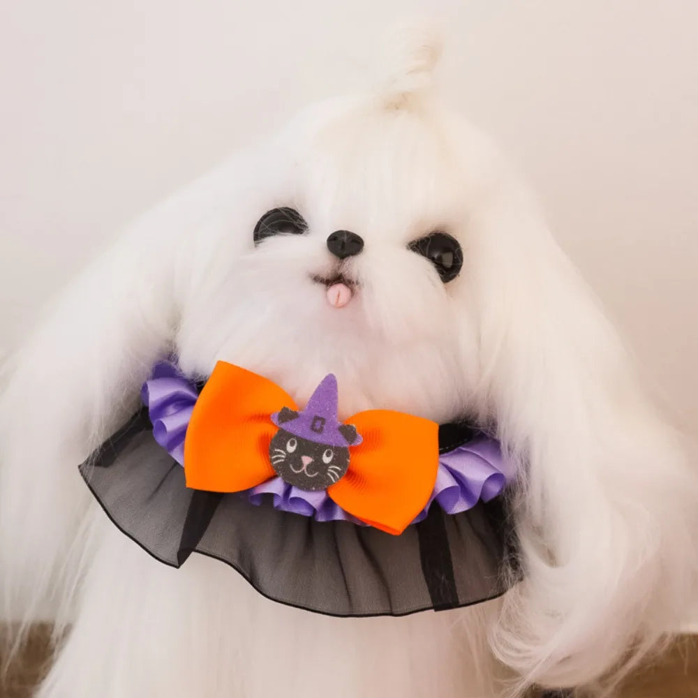 Halloween Lace Pumpkin Bat Wings Collar Bib for Cats & Dogs