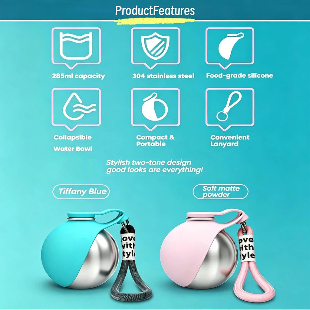 2-in-1 Portable Dog Water Bottle and Bowl for Walks and Travel