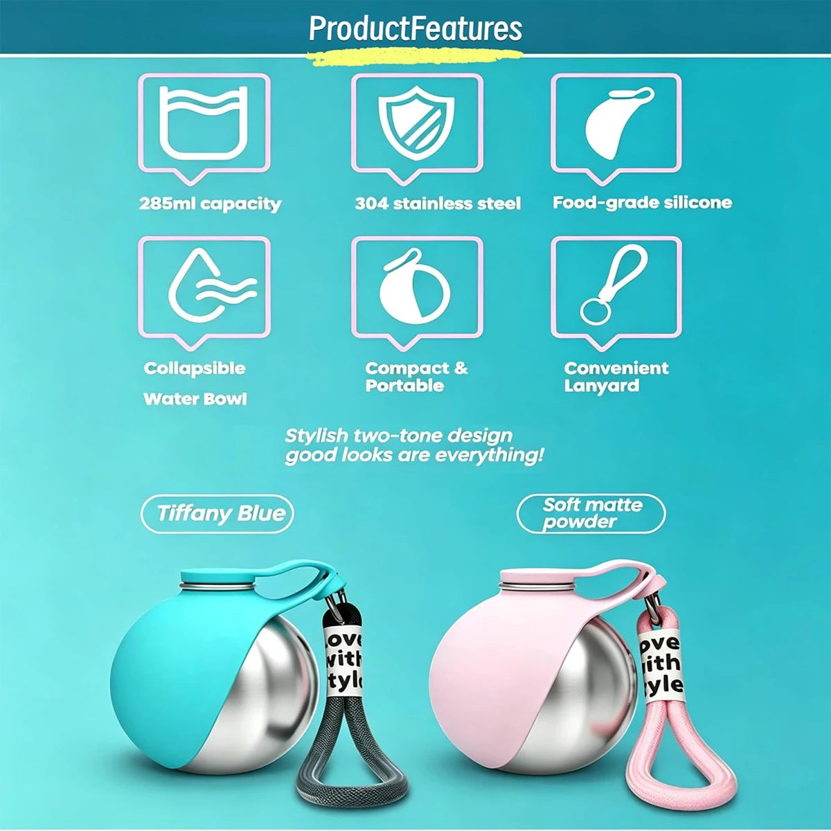 2-in-1 Portable Dog Water Bottle and Bowl for Walks and Travel