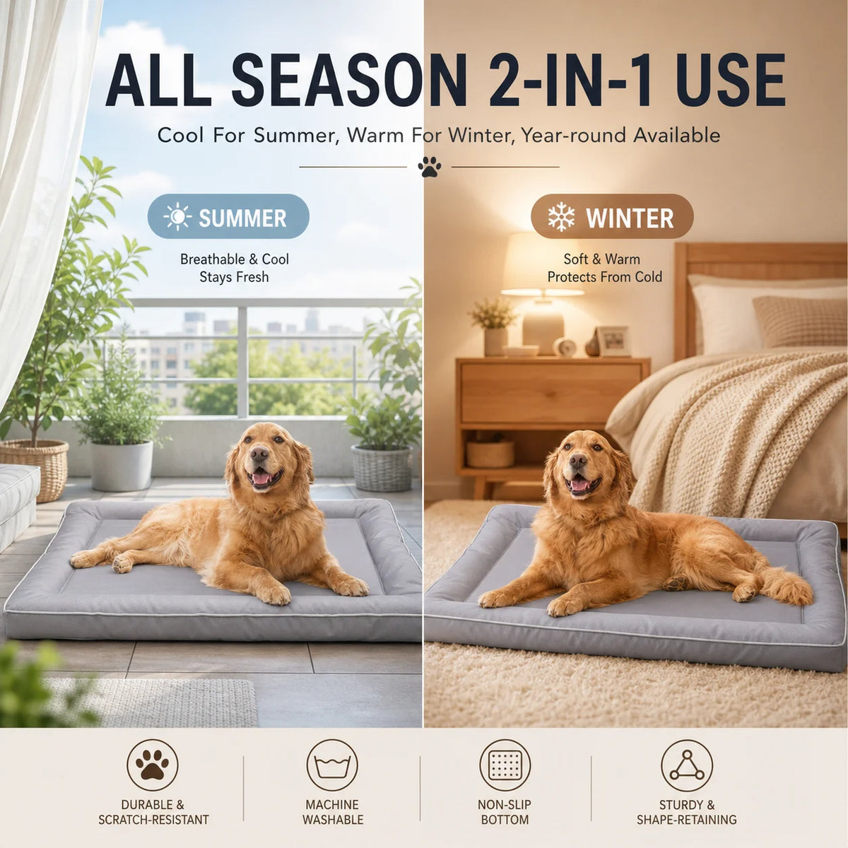 Chew-Resistant Waterproof Dog Crate Mat, Thick Non-Slip Sleeping Pad