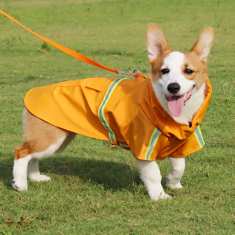 Corgi Cloak Style Hooded Dog Raincoat, Reflective Waterproof Poncho