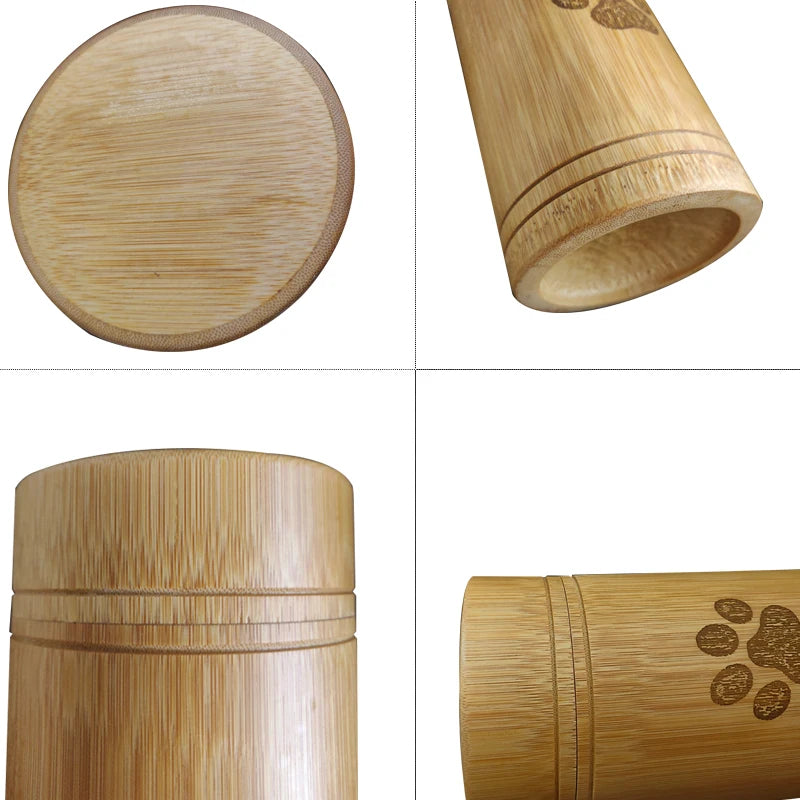 Handmade Bamboo Pet Memorial Urn with Paw Print Design, Dog & Cat