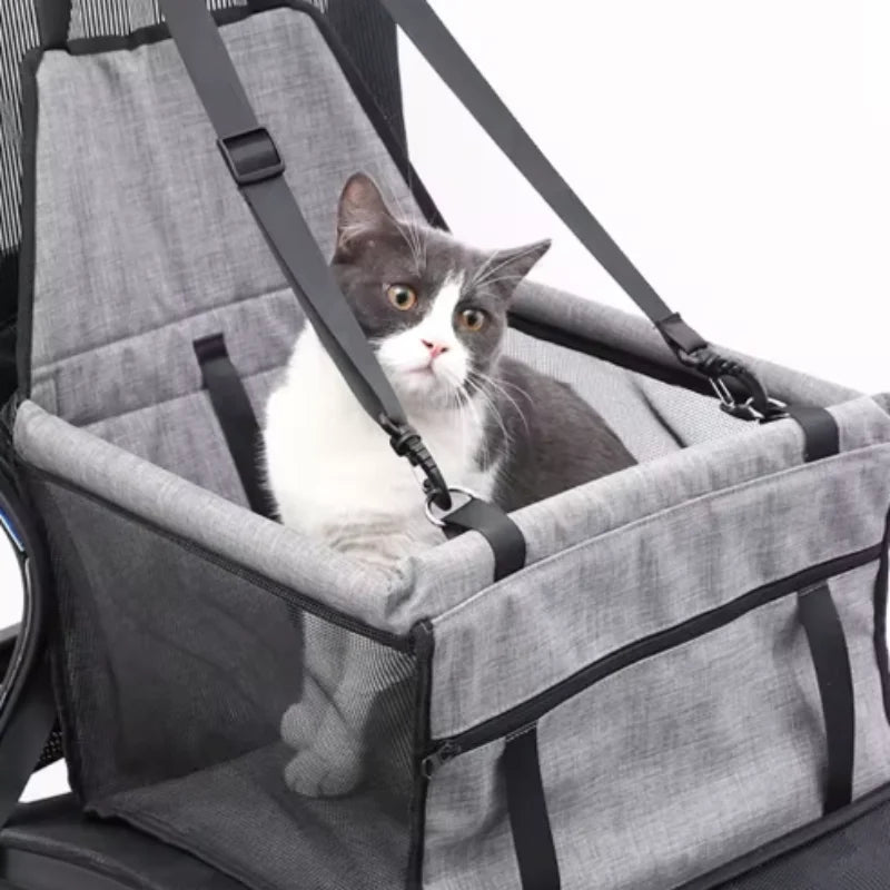 Foldable Dog Car Seat Basket with Safety Leash for Small Pets