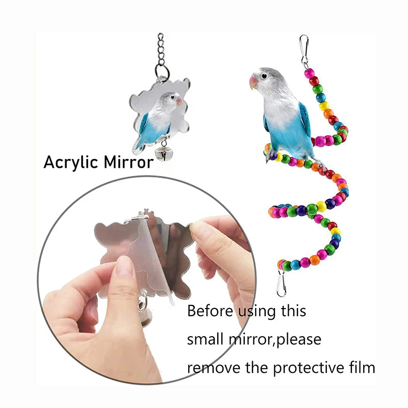 7-Piece Wooden Parrot Toy Set with Swing, Bridge & Bells