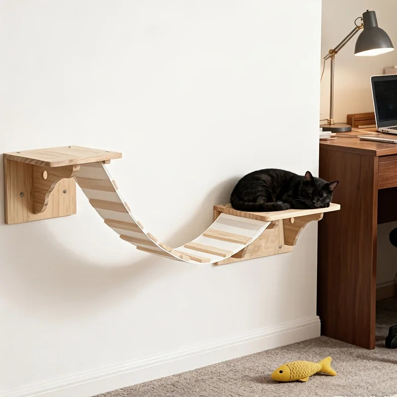Wall-Mounted Cat Climbing Shelves Set with Bridge Ladder