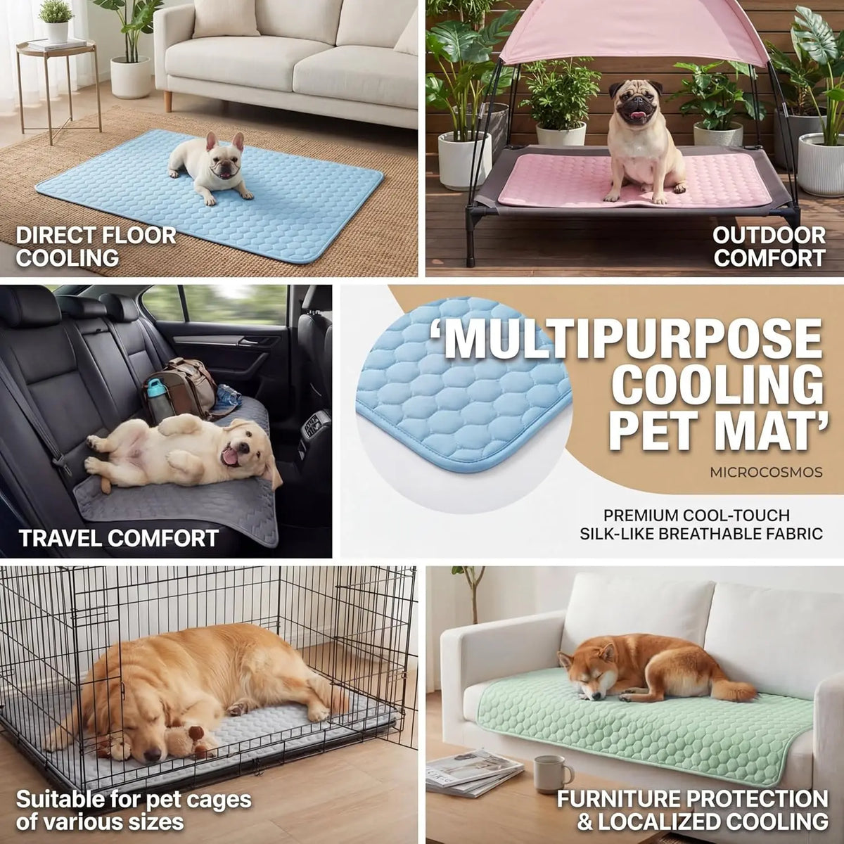 Cooling Pet Mat, Ice Silk Breathable Washable Pad for Dogs & Cats