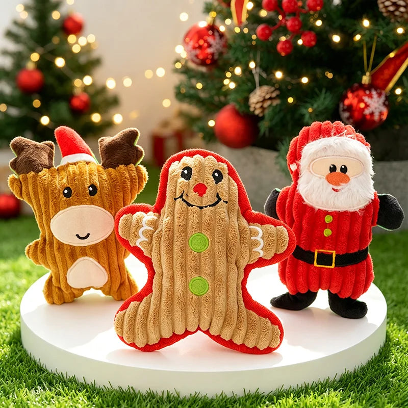 Christmas Dog Plush Santa Squeaky Chew Rope Toy