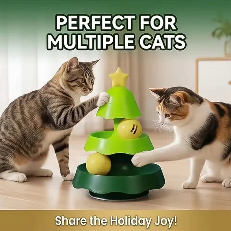 Christmas Tree Shaped Cat Track Turntable Toy Self Play Kitten