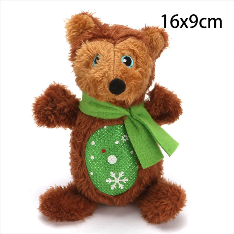 Christmas Plush Squeaky Dog Toy, Santa Elk & Gingerbread Man