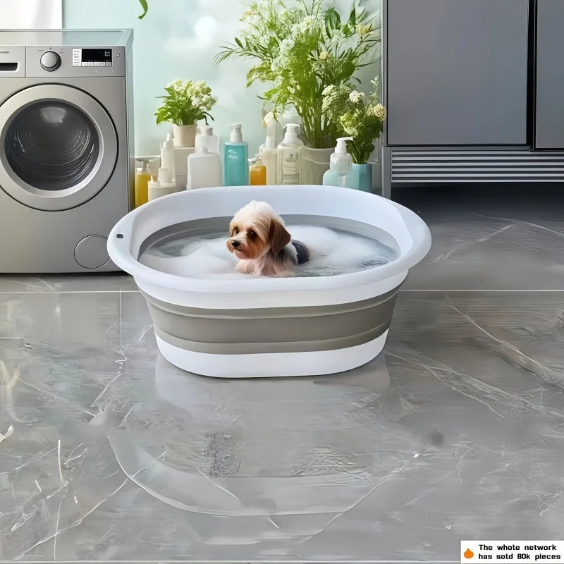 Foldable Pet Bathtub with Bath Brush, Non-Slip Portable Dog Bath Tub
