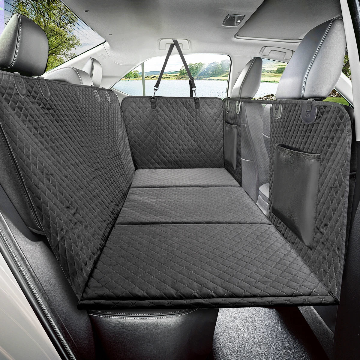 Dog Back Seat Extender with Hard Bottom, Waterproof Car Cover for SUVs