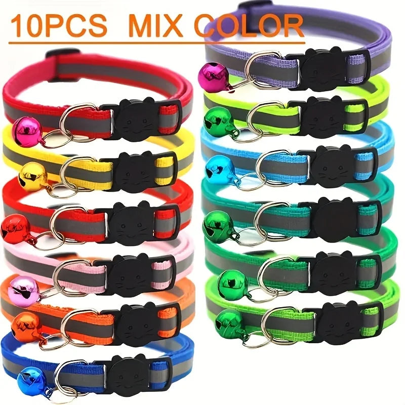 10-Pack Reflective Breakaway Cat Collars with Safety Bells