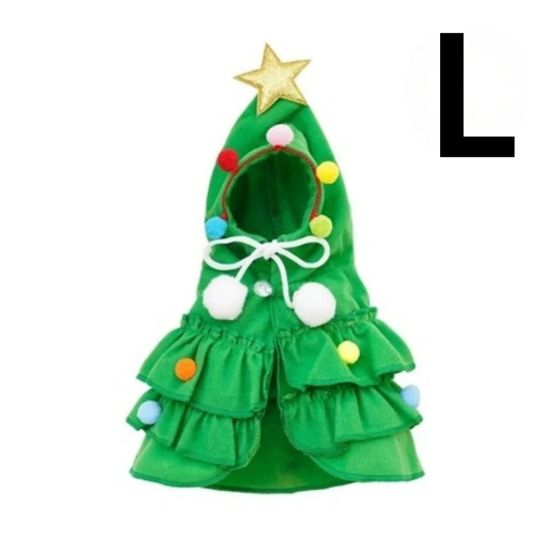 Christmas Tree Cloak Costume for Dogs & Cats, Star Pompom Cape