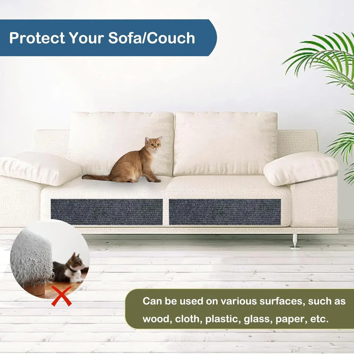 Self-Adhesive Cat Scratching Mat Trimmable Carpet Furniture Protector