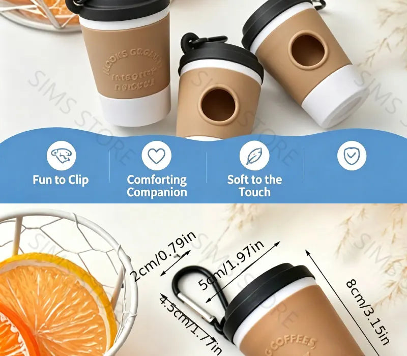 Coffee Cup Dog Poop Bag Dispenser with Leash Clip for Walks