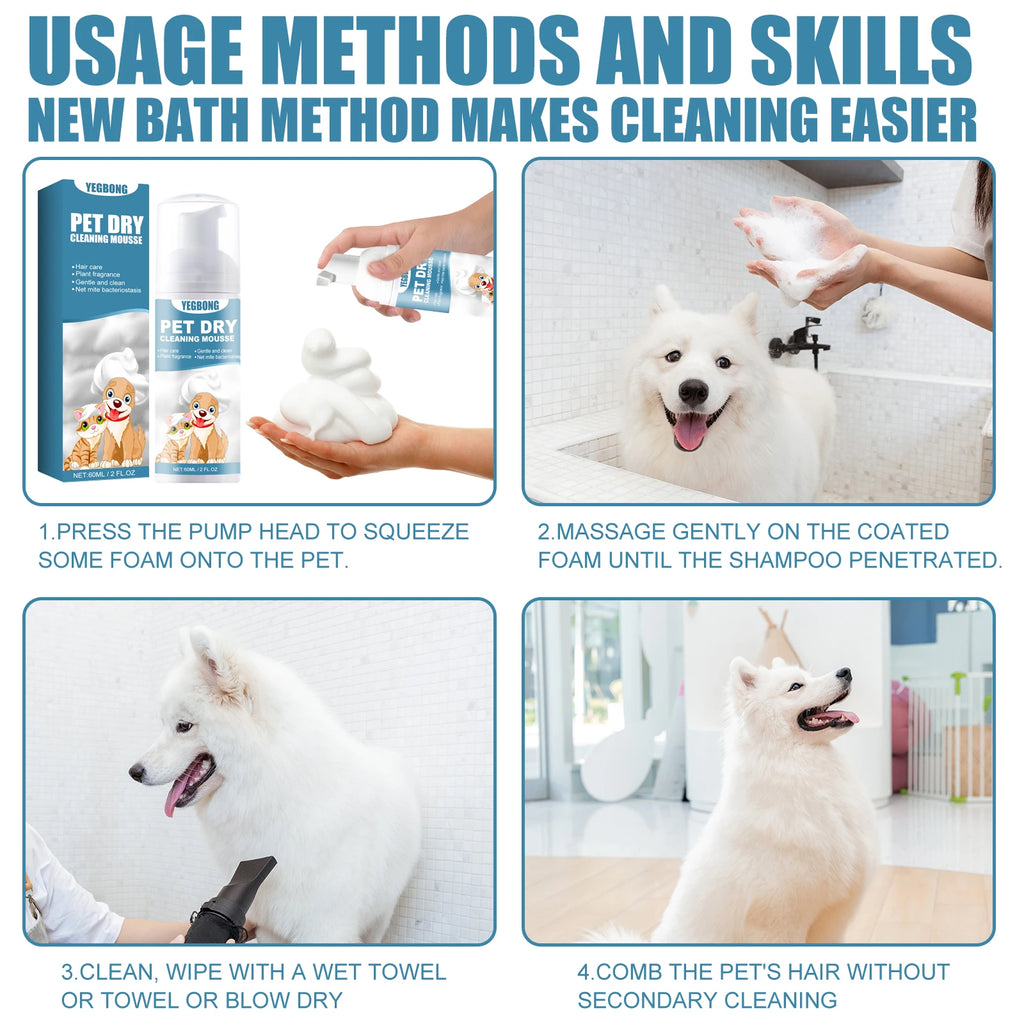 Waterless Pet Dry Shampoo Foam for Dogs & Cats, Odor Neutralizing