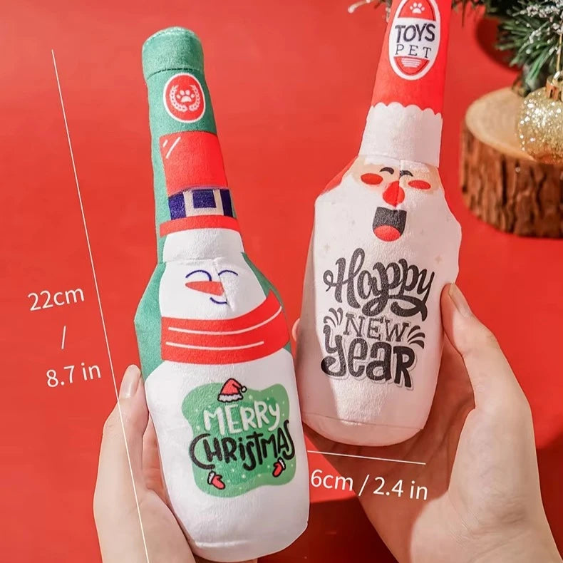 Christmas Dog Wine Bottle Squeaky Chew Toy