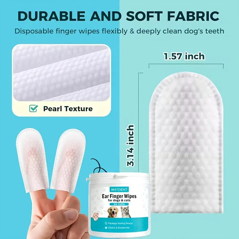 Pet Ear Cleaning Finger Wipes for Dogs and Cats, 50-Count Pack