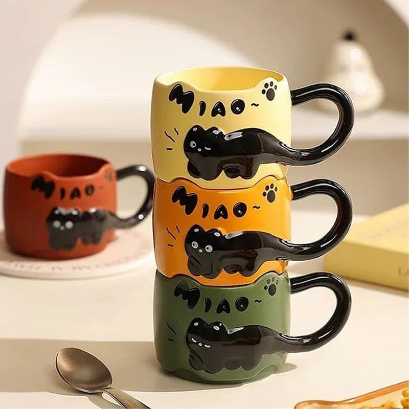 Stacking Cat Ceramic Mug, Cute Cartoon Coffee & Tea Cup Gift