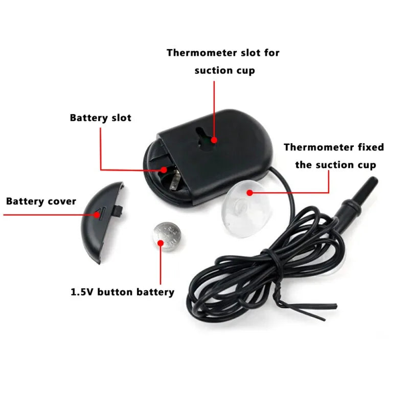 Digital Aquarium Thermometer with Probe & Suction Cup for Fish Tanks