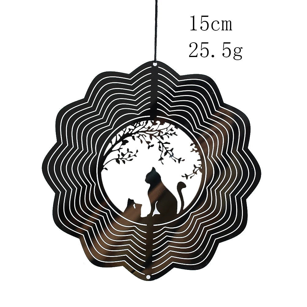 Cat Silhouette 3D Wind Spinner, Hanging Garden Decor for Cat Lovers
