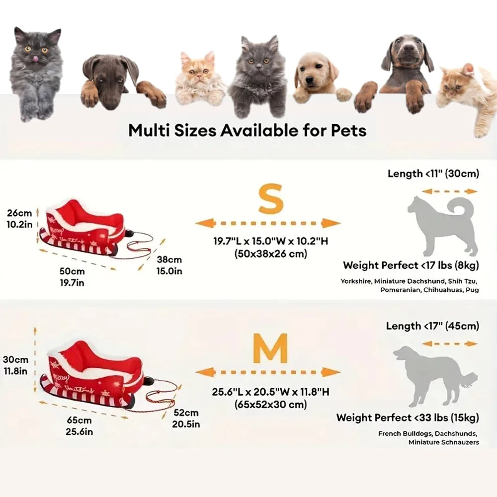 Christmas Sleigh Pet Sofa Bed, Washable with Non-Slip Base