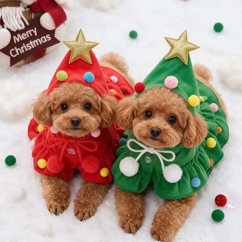 Christmas Tree Costume Dress with Star Hat for Small Dogs & Cats