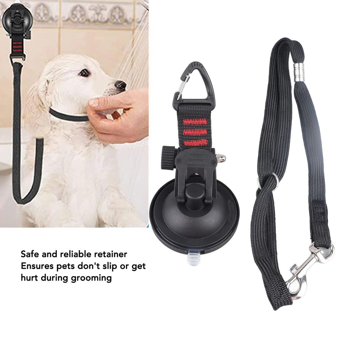 Dog Bathing Tether with Suction Cup, Adjustable Tub Grooming Restraint