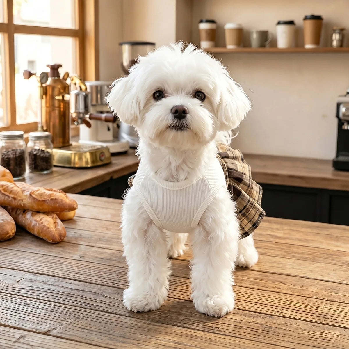Plaid Pleated Dog Skirt Dress, Preppy Fall and Winter Pet Outfit