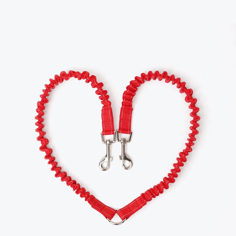 No-Tangle Double Dog Leash with Reflective Bungee for Two Dogs