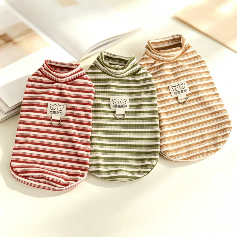 Striped Fleece Dog Vest, Soft Warm Fall Shirt for Small Dogs & Cats