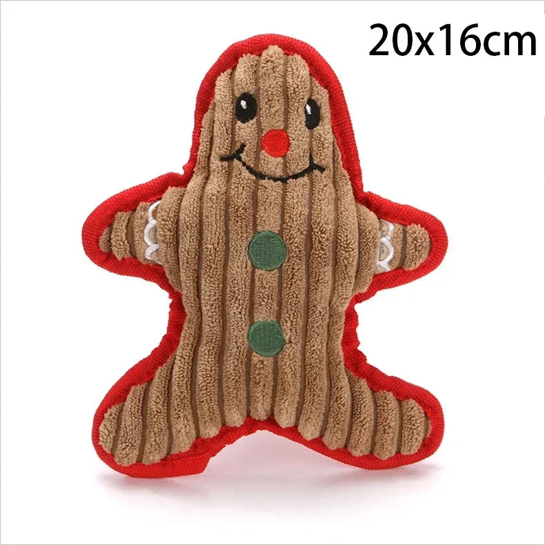 Christmas Plush Squeaky Dog Toy, Santa Elk & Gingerbread Man