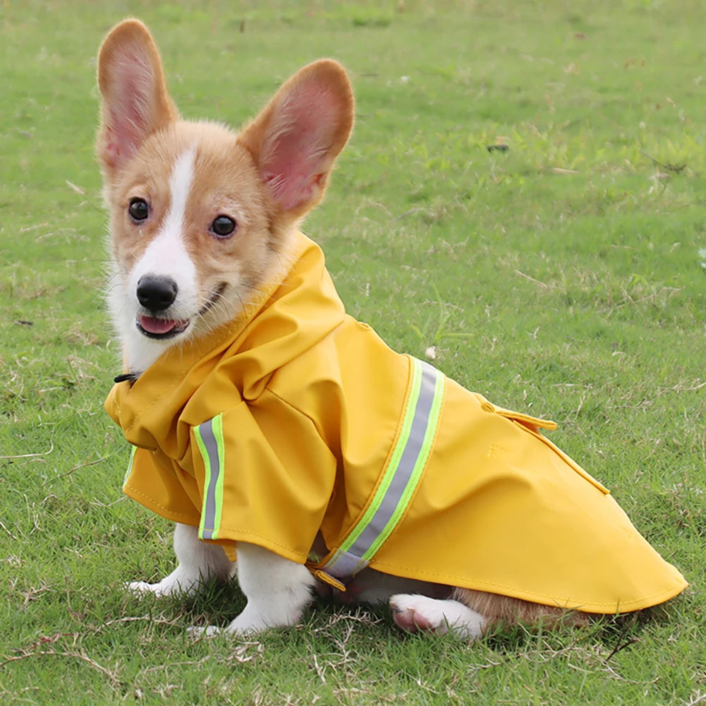 Corgi Cloak Style Hooded Dog Raincoat, Reflective Waterproof Poncho