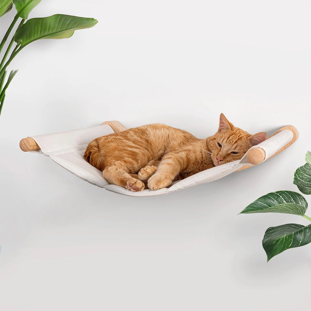 Wall-Mounted Curved Cat Shelf Steps with Cozy Perch Bed