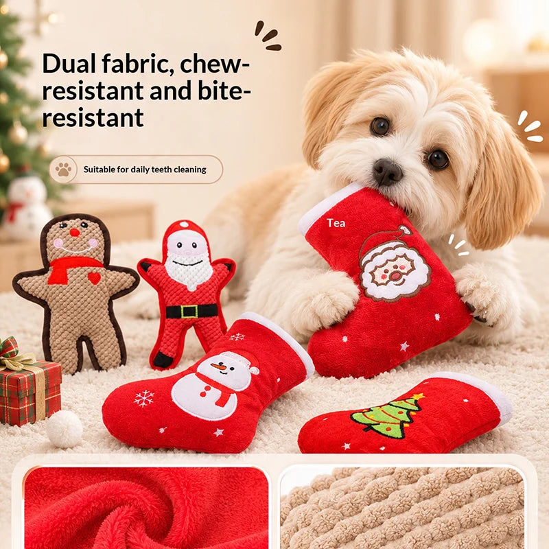Christmas Stocking Plush Squeaky Dog Toy, Durable Chew Toy