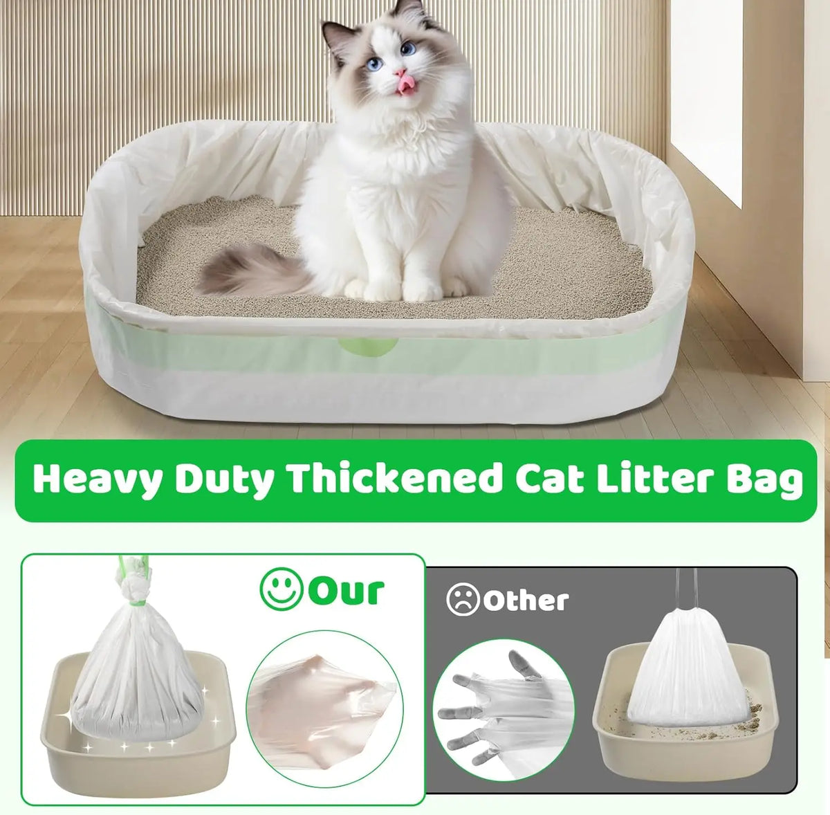 Extra-Thick Jumbo Cat Litter Pan Liners with Drawstring