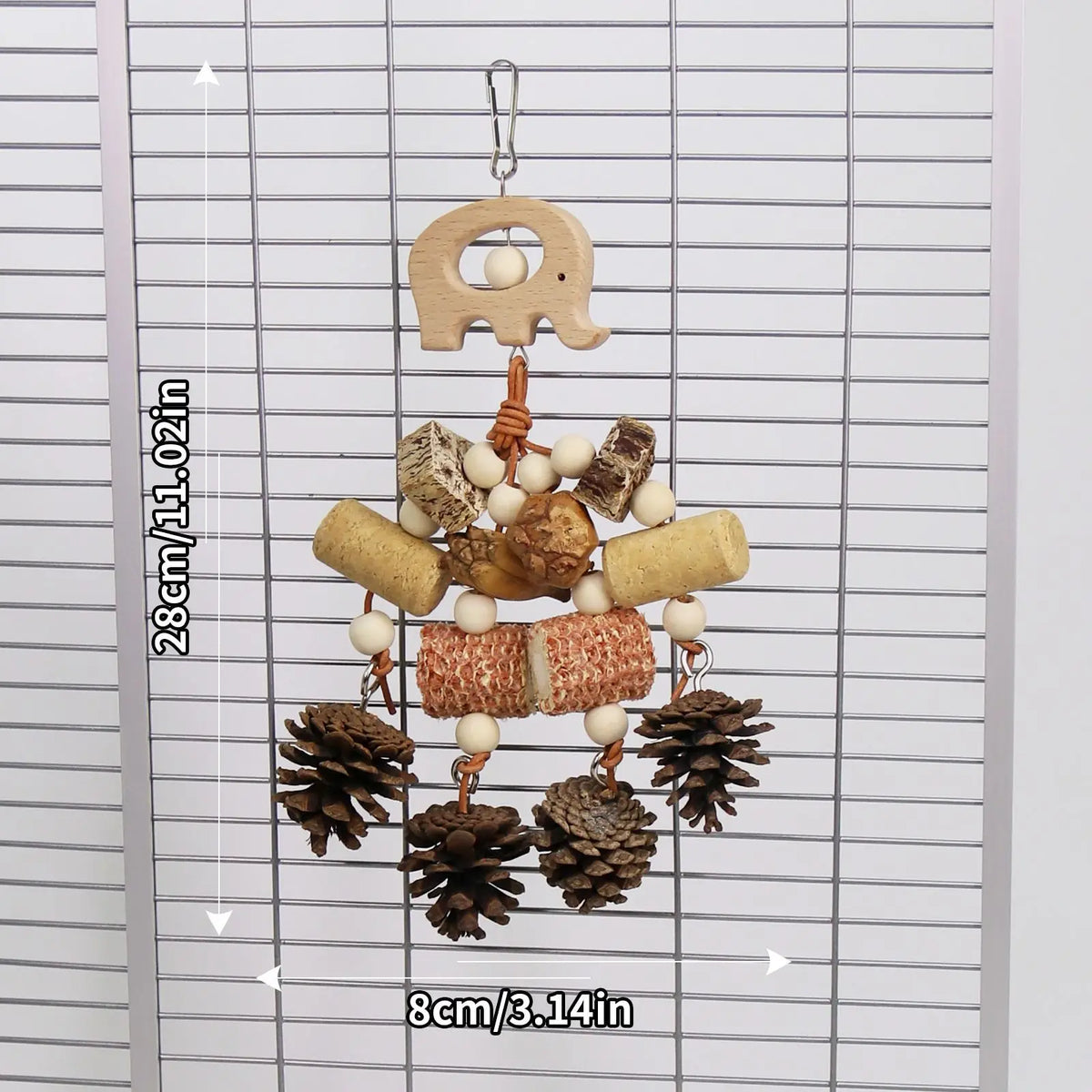 Wooden Rattan & Pine Cone Parrot Chew Toy for Bird Cages
