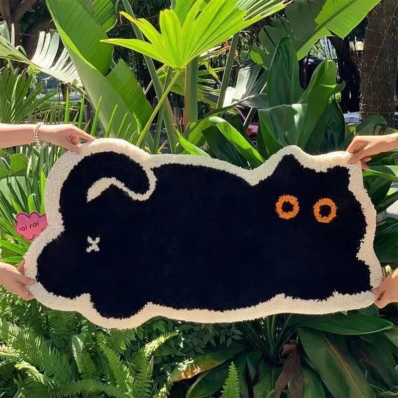 Black Cat Shaped Soft Area Rug, Non-Slip Floor Mat for Cat Lovers