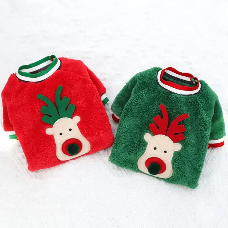 Christmas Elk & Santa Dog Hoodie, Warm Winter Pet Coat
