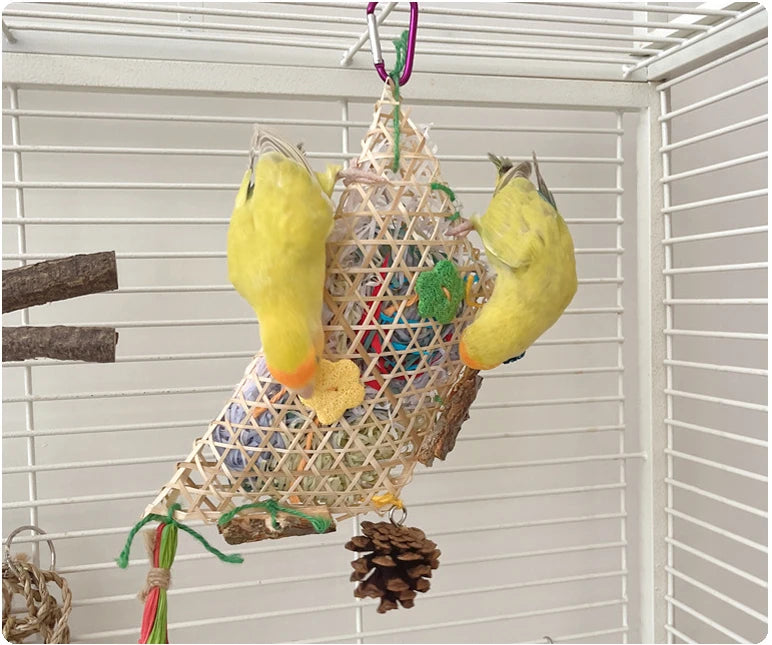 Bamboo Woven Paper Shredder Toy for Parrots, Cockatiels & Budgies