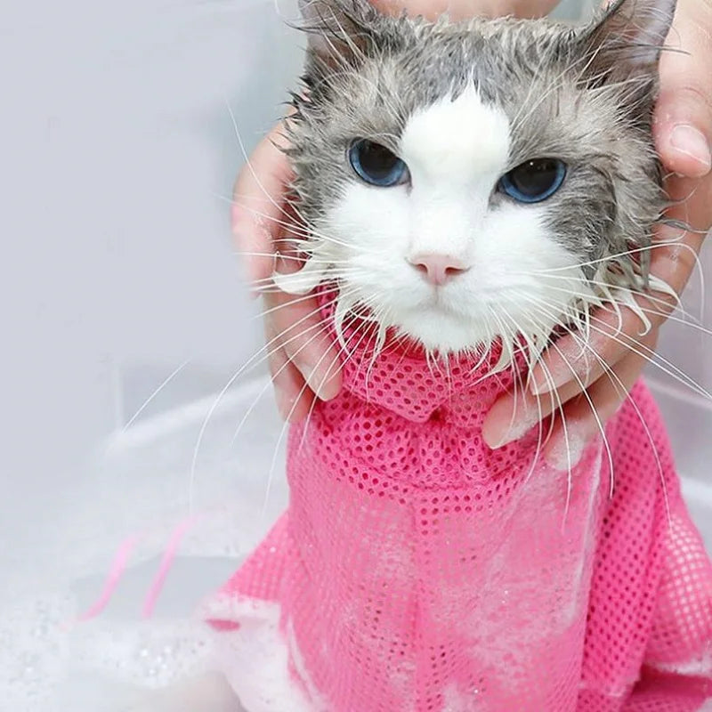 Mesh Cat Bathing Bag, Anti-Scratch Grooming Restraint for Nail Trims