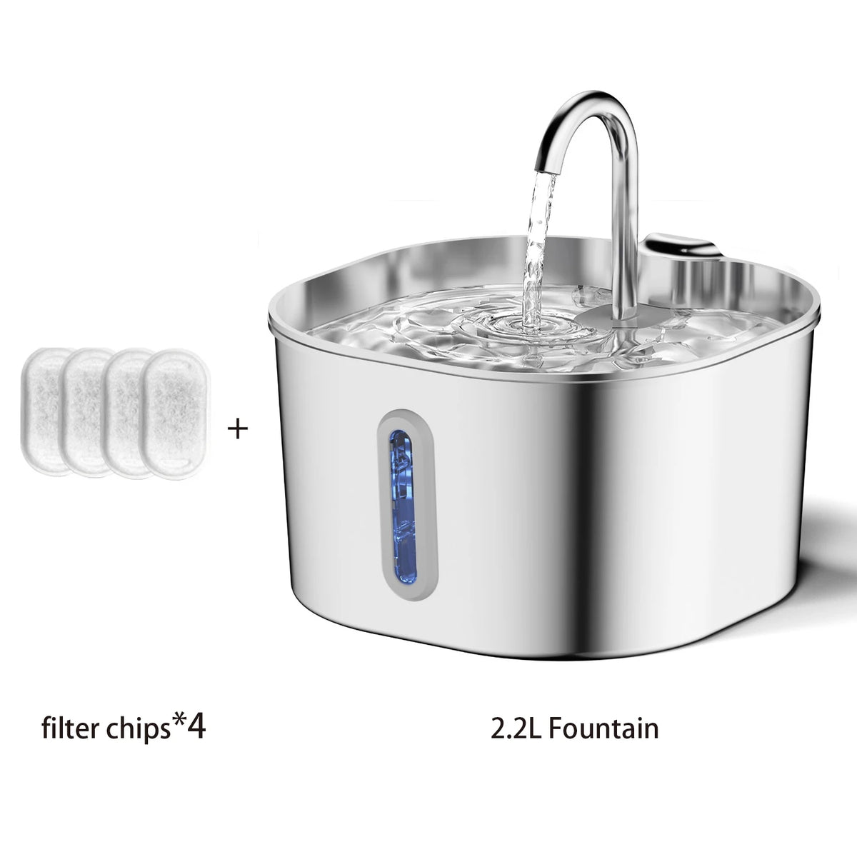 Stainless Steel Pet Water Fountain – 2.2L Cat & Dog Drinking Bowl