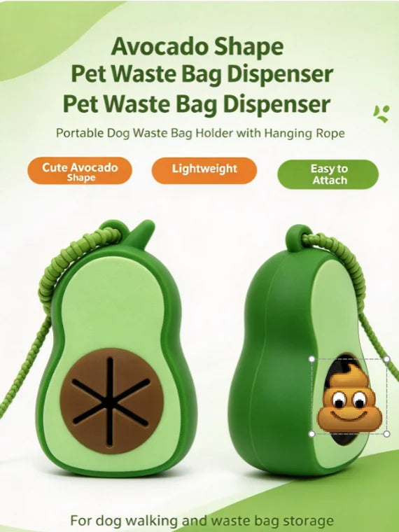 Avocado Shaped Dog Poop Bag Dispenser with Hanging Strap for Walks