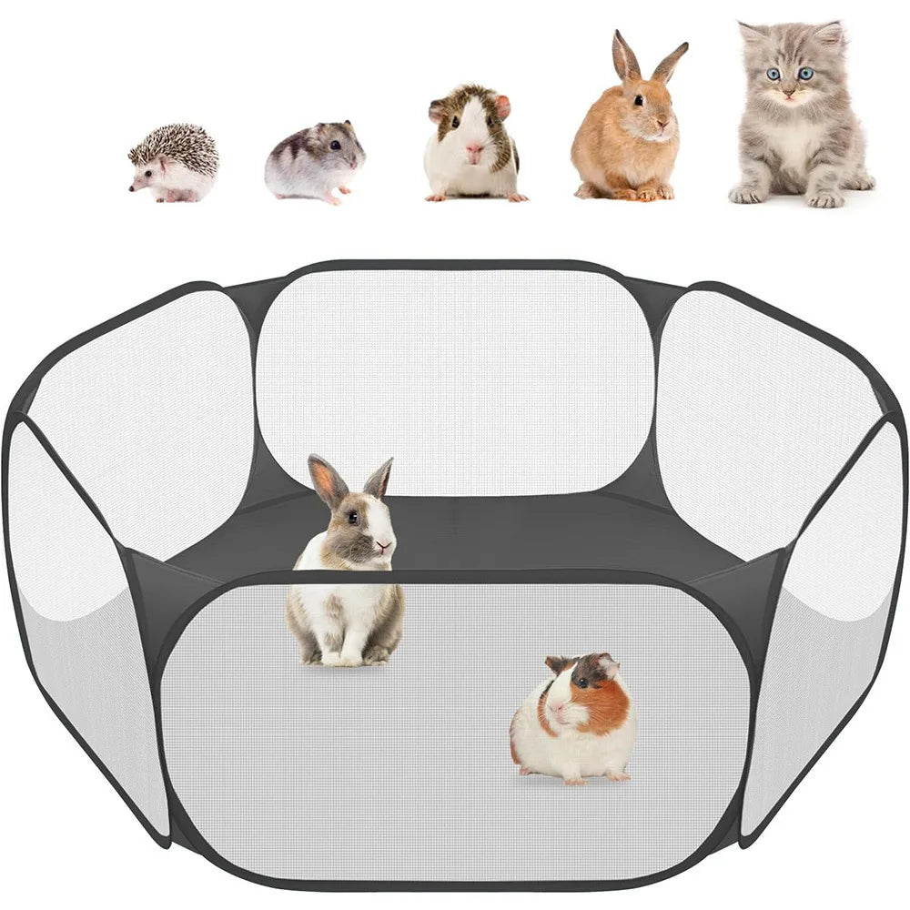 Foldable Clear Small Pet Playpen for Rabbits, Guinea Pigs & Hamsters