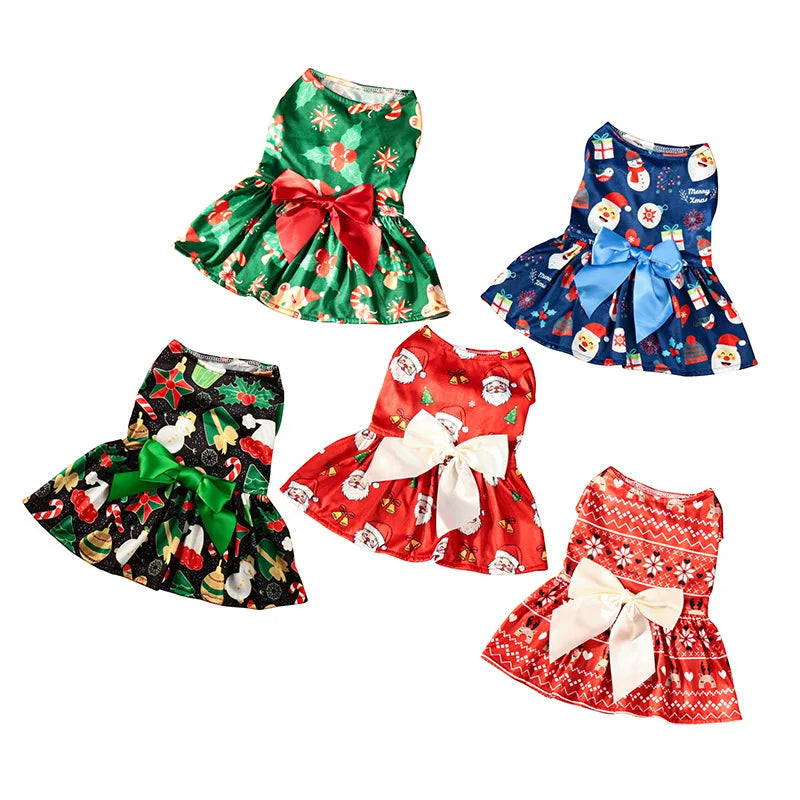 Christmas Dog Dress with Bow, Festive Holiday Pet Skirt