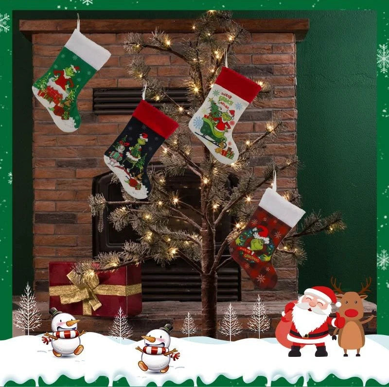 Grinch Christmas Stocking Hanging Ornament, Holiday Gift Bag Decor